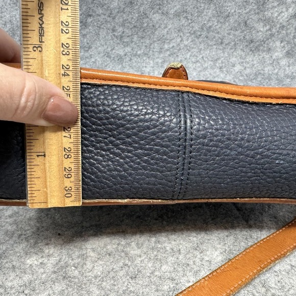 Vtg Dooney & Bourke AWL Surrey Crossbody Bag 90s Leather Square Blue Tan Saddle - Picture 15 of 16
